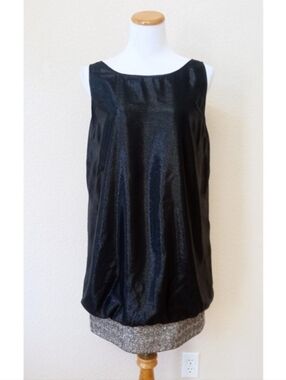 Badgley Mischka Y2K silk blend "wet look" metallic bubble hem cockt